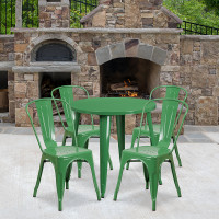 Flash Furniture CH-51090TH-4-18CAFE-GN-GG 30" Round Metal Table Set with Cafe Chairs in Green